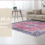 Ultra Soft Area Rug, Non Slip, Stain Resistant, Washable Area Rugs for Living Room, Bedroom, Rustic Vintage Tiled Motif(Pink)