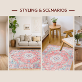 Ultra Soft Area Rug, Non Slip, Stain Resistant, Washable Area Rugs for Living Room, Bedroom, Transitional Soft Toned Artwork(Pink)