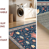 Ultra Soft Area Rug, Non Slip, Stain Resistant, Washable Area Rugs for Living Room, Bedroom, Vibrant Beachy Ogee Pattern(Blue)