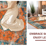 Ultra Soft Area Rug, Non Slip, Stain Resistant, Washable Area Rugs for Living Room, Bedroom, Rustic Orange Teal Medallion Style(Orange)