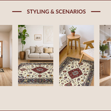 Ultra Soft Area Rug, Non Slip, Stain Resistant, Washable Area Rugs for Living Room, Bedroom, Elegant Floral Medallion Design(Ivory)