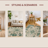 Ultra Soft Area Rug, Non Slip, Stain Resistant, Washable Area Rugs for Living Room, Bedroom, Earthy Vintage Botanical Motif(Beige)