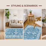 Ultra Soft Area Rug, Non Slip, Stain Resistant, Washable Area Rugs for Living Room, Bedroom, Dainty Scalloped Rug With Bow Detail Aesthetic Preppy Shower Carpet Non Slip(Blue)