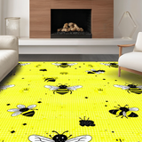 Ultra Soft Area Rug, Non Slip, Stain Resistant, Washable Area Rugs for Living Room, Bedroom, Whimsical Bee Mosaic Artwork(Yellow)
