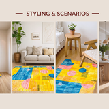 Ultra Soft Area Rug, Non Slip, Stain Resistant, Washable Area Rugs for Living Room, Bedroom, Eclectic Abstract Linear Composition(Yellow)