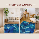 Ultra Soft Area Rug, Non Slip, Stain Resistant, Washable Area Rugs for Living Room, Bedroom, Whale Escape Trap Rug Intricate Octopus Tangle Underwater Maze Runner(Blue)