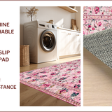 Ultra Soft Area Rug, Non Slip, Stain Resistant, Washable Area Rugs for Living Room, Bedroom, Charming Pastel Floral Elegance(Pink)