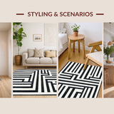 Ultra Soft Area Rug, Non Slip, Stain Resistant, Washable Area Rugs for Living Room, Bedroom, Boho-Inspired Contrast Stripe Rug With Handcrafted Appearance(Black)