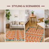 Ultra Soft Area Rug, Non Slip, Stain Resistant, Washable Area Rugs for Living Room, Bedroom, Luxurious Curved Trellis Composition(Orange)