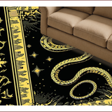 Ultra Soft Area Rug, Non Slip, Stain Resistant, Washable Area Rugs for Living Room, Bedroom, Elegant Black and Gold Print(Black)