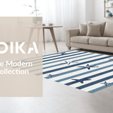 Ultra Soft Area Rug, Non Slip, Stain Resistant, Washable Area Rugs for Living Room, Bedroom, Sleek Grey Geometric Waves(Blue)