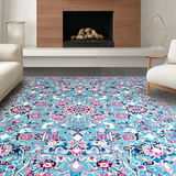 Ultra Soft Area Rug, Non Slip, Stain Resistant, Washable Area Rugs for Living Room, Bedroom, Vibrant Pastel Floral Motif(Blue)