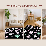 Ultra Soft Area Rug, Non Slip, Stain Resistant, Washable Area Rugs for Living Room, Bedroom, Playful Colorful Paw Print Motif(Black)