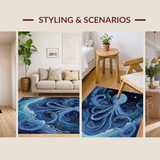 Ultra Soft Area Rug, Non Slip, Stain Resistant, Washable Area Rugs for Living Room, Bedroom, Nautical Theme Art Rug - Sea Monster Graphic Indoor Carpet(Blue)
