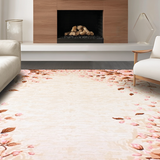 Ultra Soft Area Rug, Non Slip, Stain Resistant, Washable Area Rugs for Living Room, Bedroom, Elegant Round Nature Inspired(Beige)