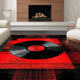 Ultra Soft Area Rug, Non Slip, Stain Resistant, Washable Area Rugs for Living Room, Bedroom, Chic Modernist Record Aesthetic(Black)