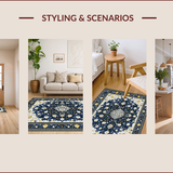 Ultra Soft Area Rug, Non Slip, Stain Resistant, Washable Area Rugs for Living Room, Bedroom, Rustic Gold and Blue Patterned Motif(Blue)