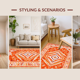 Ultra Soft Area Rug, Non Slip, Stain Resistant, Washable Area Rugs for Living Room, Bedroom, Rustic Geometric Orange Elegance(Orange)