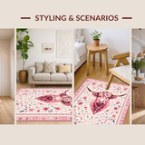 Ultra Soft Area Rug, Non Slip, Stain Resistant, Washable Area Rugs for Living Room, Bedroom, Playful Rustic Sheep Imagery(Pink)