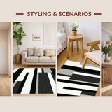 Ultra Soft Area Rug, Non Slip, Stain Resistant, Washable Area Rugs for Living Room, Bedroom, Chic Monochrome Striped Rug for Trendy Home Aesthetic(Black)
