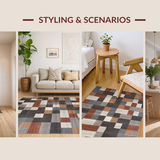 Ultra Soft Area Rug, Non Slip, Stain Resistant, Washable Area Rugs for Living Room, Bedroom, Rustic Warm Tones Geometric Fabrication(Gray)