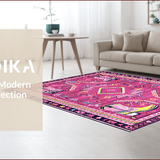 Ultra Soft Area Rug, Non Slip, Stain Resistant, Washable Area Rugs for Living Room, Bedroom, Chic Vivid Western Graphic Motif(Pink)