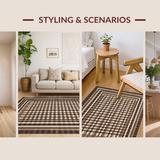 Ultra Soft Area Rug, Non Slip, Stain Resistant, Washable Area Rugs for Living Room, Bedroom, Artful Subtle Checkered Composition(Brown)
