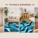 Ultra Soft Area Rug, Non Slip, Stain Resistant, Washable Area Rugs for Living Room, Bedroom, Modern Abstract Teal Rug: Geometric Ombre Carpet Design(Blue)