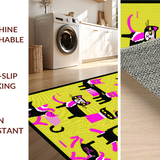 Ultra Soft Area Rug, Non Slip, Stain Resistant, Washable Area Rugs for Living Room, Bedroom, Bold Graphic Black Cat Print(Yellow)