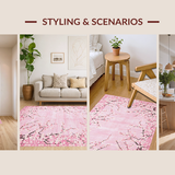Ultra Soft Area Rug, Non Slip, Stain Resistant, Washable Area Rugs for Living Room, Bedroom, Vibrant Contemporary Blossom Artwork(Pink)