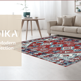 Ultra Soft Area Rug, Non Slip, Stain Resistant, Washable Area Rugs for Living Room, Bedroom, Vibrant Southwestern Symmetrical Motif(Red)