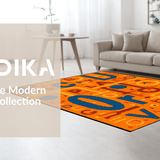 Ultra Soft Area Rug, Non Slip, Stain Resistant, Washable Area Rugs for Living Room, Bedroom, Vibrant Radial Alphabetic Inspiration(Orange)