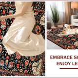 Ultra Soft Area Rug, Non Slip, Stain Resistant, Washable Area Rugs for Living Room, Bedroom, Chic Vintage Floral Aesthetic(Black)