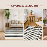 Ultra Soft Area Rug, Non Slip, Stain Resistant, Washable Area Rugs for Living Room, Bedroom, Farmhouse Welcome Rug Showcasing Layered Bold Stripes and Graphic Precision(Black)