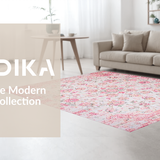 Ultra Soft Area Rug, Non Slip, Stain Resistant, Washable Area Rugs for Living Room, Bedroom, Chic Textured Geometric Design(Pink)