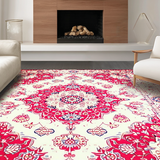 Ultra Soft Area Rug, Non Slip, Stain Resistant, Washable Area Rugs for Living Room, Bedroom, Warm Earthy Medallion Arrangement(White)