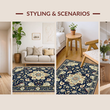 Ultra Soft Area Rug, Non Slip, Stain Resistant, Washable Area Rugs for Living Room, Bedroom, Rustic Navy Floral Elegance(Blue)