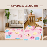 Ultra Soft Area Rug, Non Slip, Stain Resistant, Washable Area Rugs for Living Room, Bedroom, Cheerful Light Blue Motif(Pink)