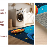 Ultra Soft Area Rug, Non Slip, Stain Resistant, Washable Area Rugs for Living Room, Bedroom, Bright Planet Design Classroom Stain-Resistant Floor Mat(Blue)