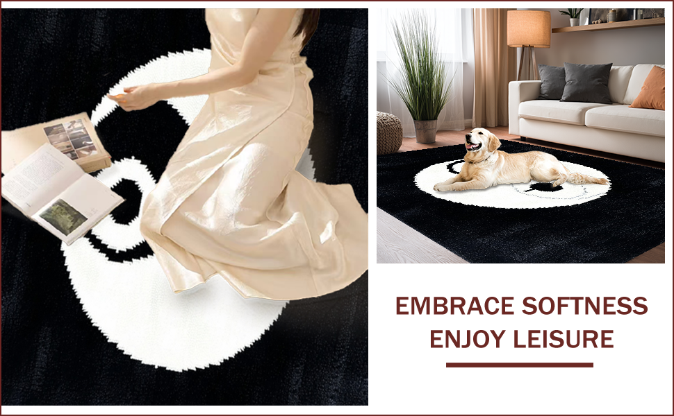 Ultra Soft Area Rug, Non Slip, Stain Resistant, Washable Area Rugs for Living Room, Bedroom, Soft Black and White Yoga Mat(Black) - ODIKA