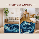 Ultra Soft Area Rug, Non Slip, Stain Resistant, Washable Area Rugs for Living Room, Bedroom, 3D Illusion Nautical with Fluid Octopus Tentacles and Dolphin School(Blue)