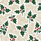 Elegant Holly Leaf with Crimson Berries and Subtle Swirling Lines(Green)