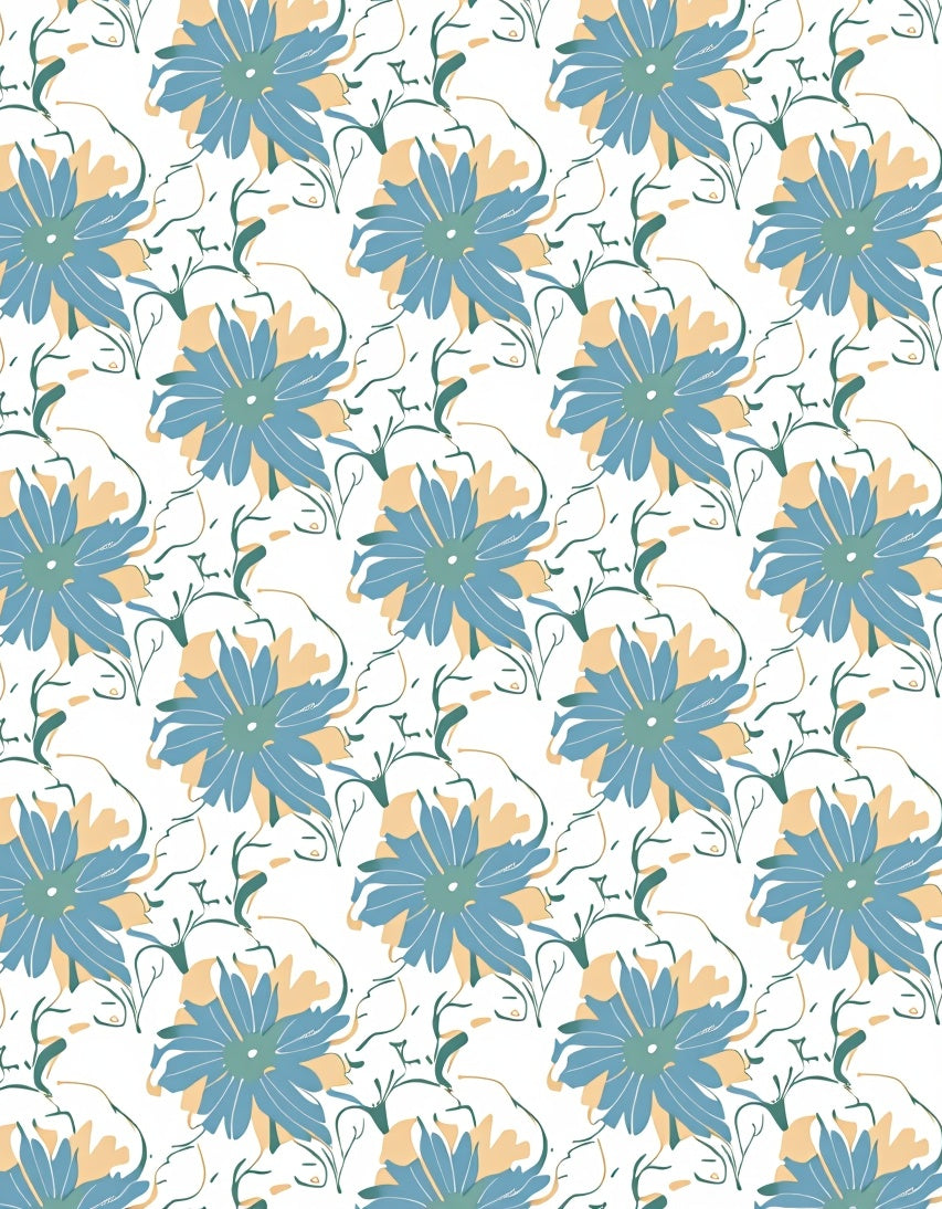 Botanical Whimsy Featuring Flourishing Vinework and Abstract Florals (Blue) - ODIKA
