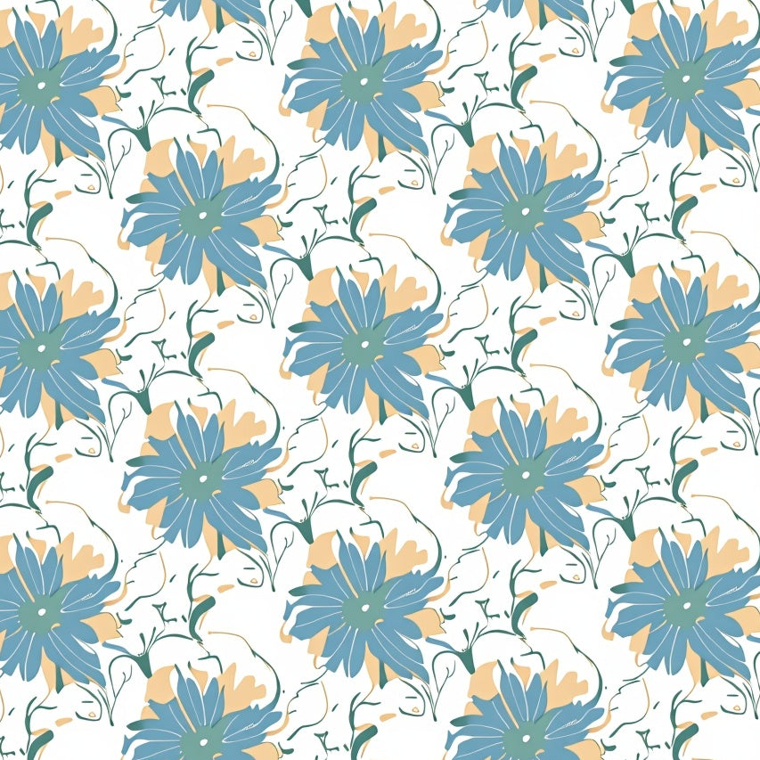 Botanical Whimsy Featuring Flourishing Vinework and Abstract Florals (Blue) - ODIKA