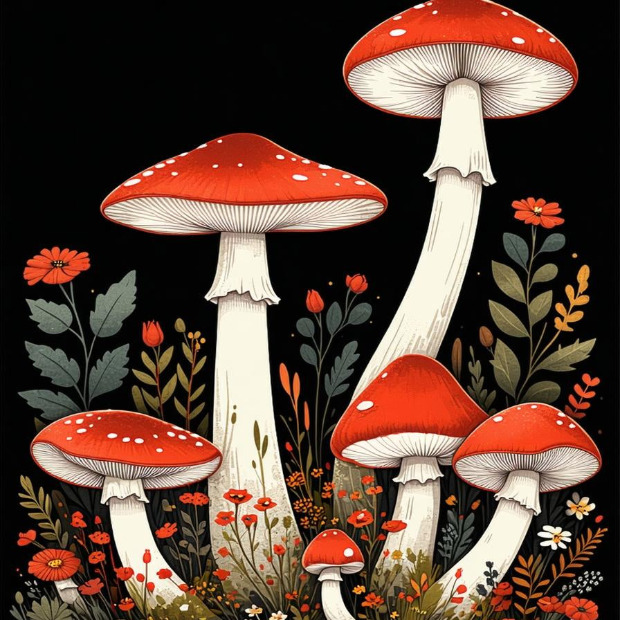 Colorful Retro Mushroom Motif(Red) - ODIKA