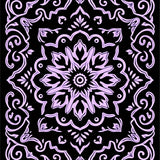 Floral Medallion Motif with Whimsical Vine Detailing and Ornate Scrollwork (Black)