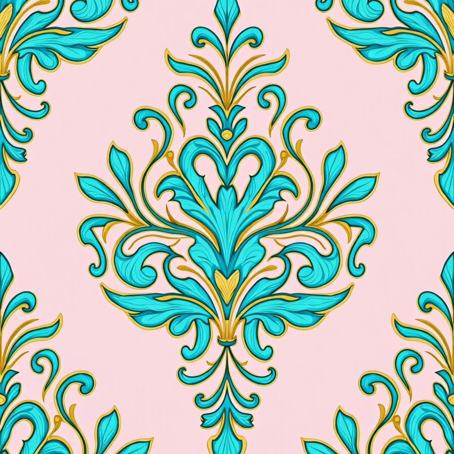 Vintage Damask Flourish with Botanical Scrolls (Pink) - ODIKA