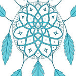Boho Dreamcatcher Motif Intertwined with Feathered Accents (Blue) - ODIKA