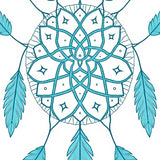Boho Dreamcatcher Motif Intertwined with Feathered Accents (Blue) - ODIKA