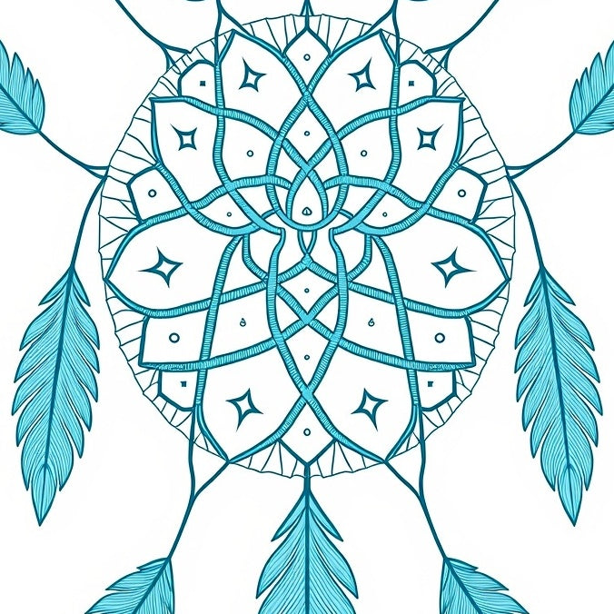 Boho Dreamcatcher Motif Intertwined with Feathered Accents (Blue) - ODIKA